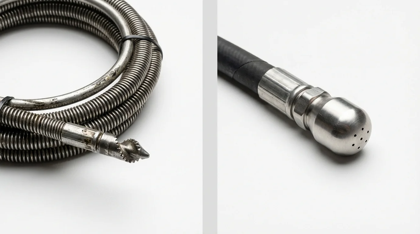 Drain snake cable and hydro jetting nozzle used for drain cleaning in Spencer, WV