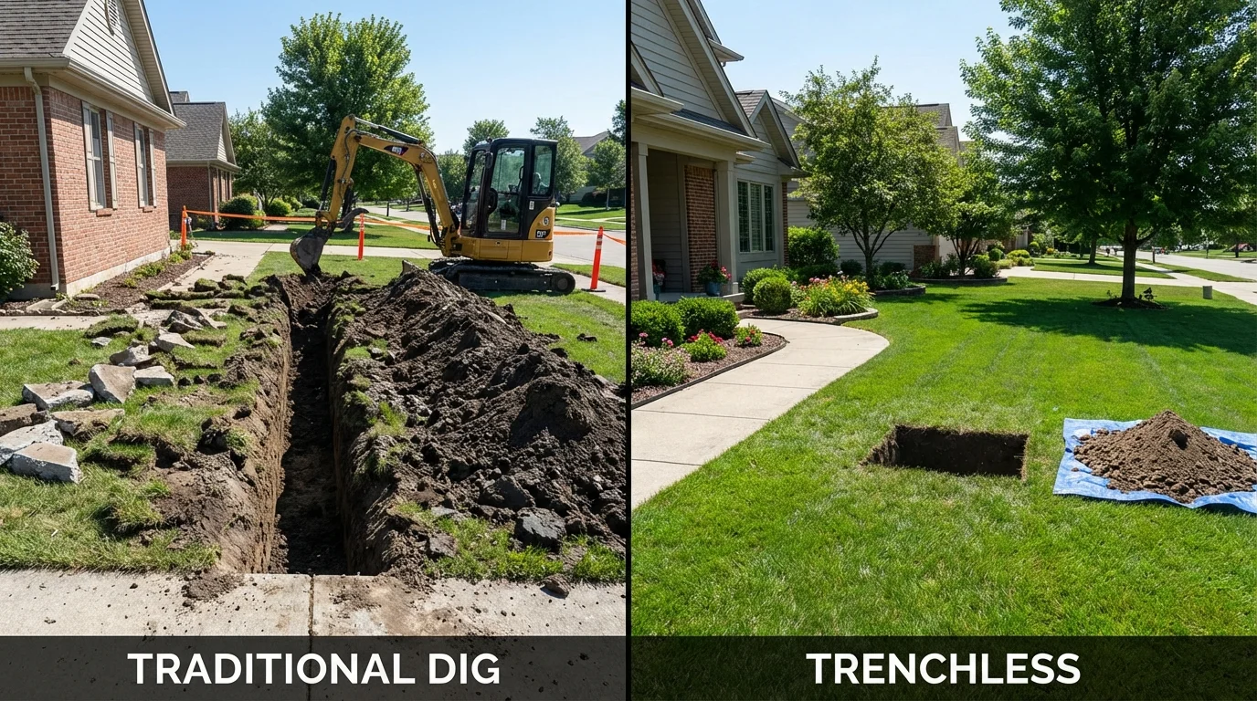 Trenchless sewer repair with minimal yard damage versus traditional excavation in Spencer, WV